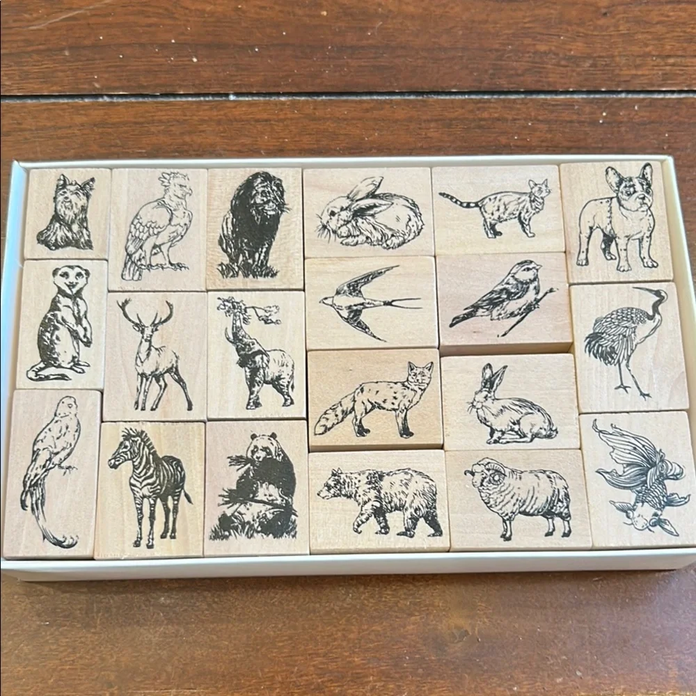 Animal Print Wooden Stamps Set